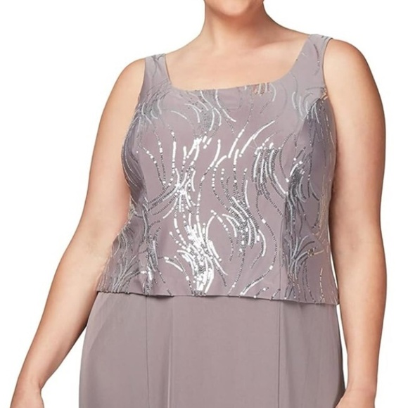 NWT Alex Evenings Women's Pewter/Frost Tea Length Jacket Dress - size 20W - Picture 4 of 10